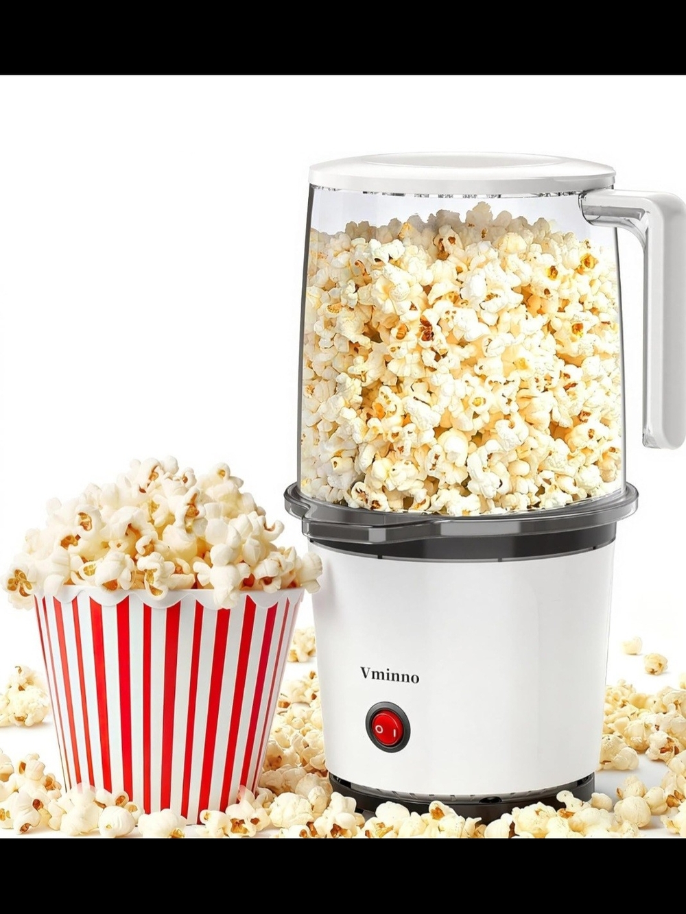 Hot Air Popcorn Machine, 50 g in 2-3 min, 98% Pop Rate, One-Touch Switch, Dual-U